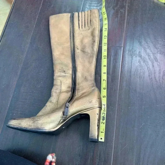 Y2K vintage leather gold and black washed heeled booties  38 - Picture 7 of 8